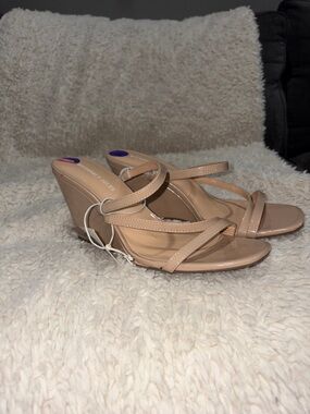 Sincerly Jules Nude/Tan Strappy Wedge Sandals